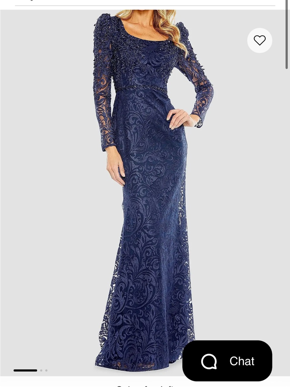 Mac Duggal Navy Long-Sleeve Lace Evening Gown